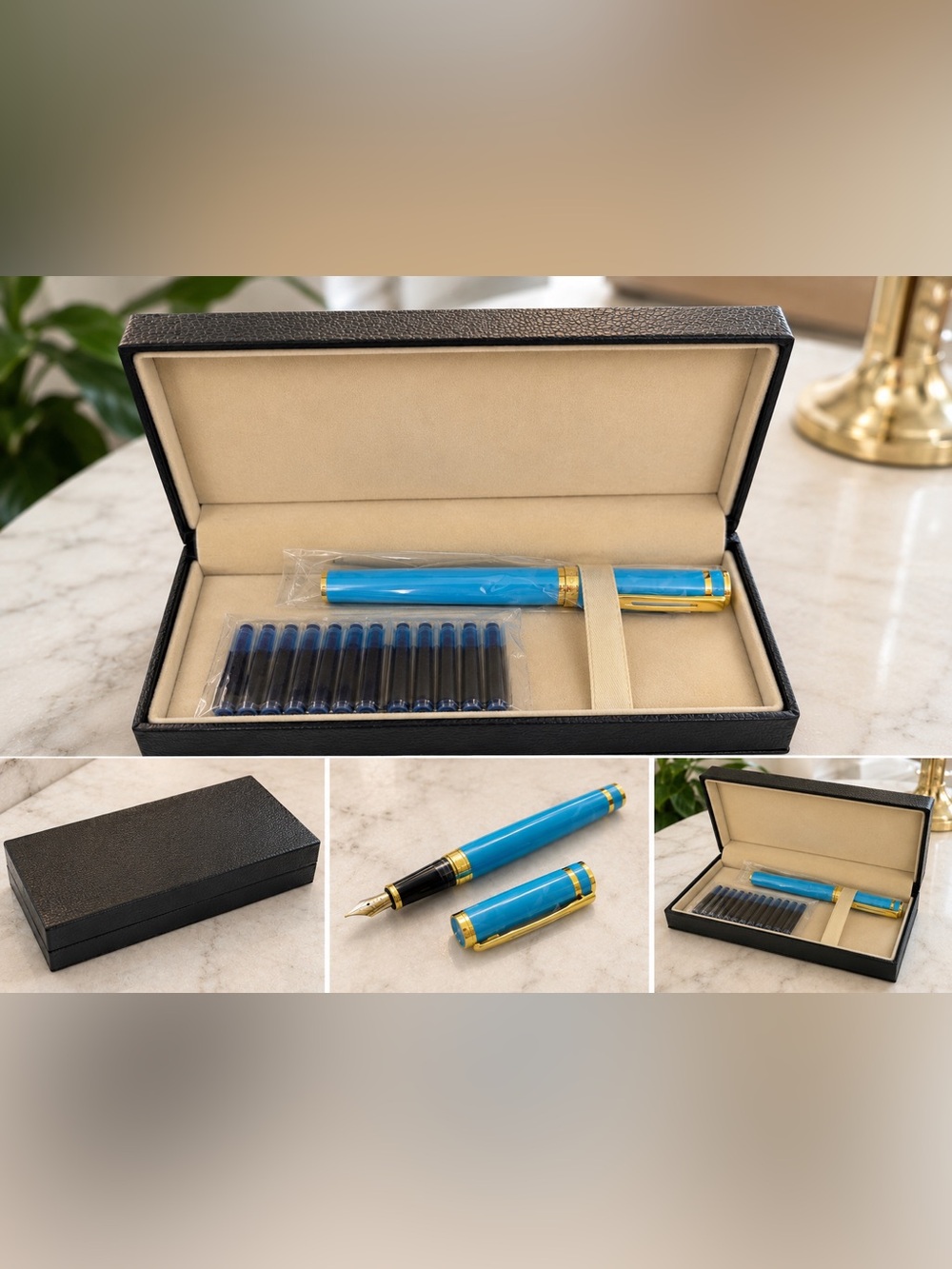 Vivid Turquoise Fountain Pen with Gold Trim (Includes Cartridges)